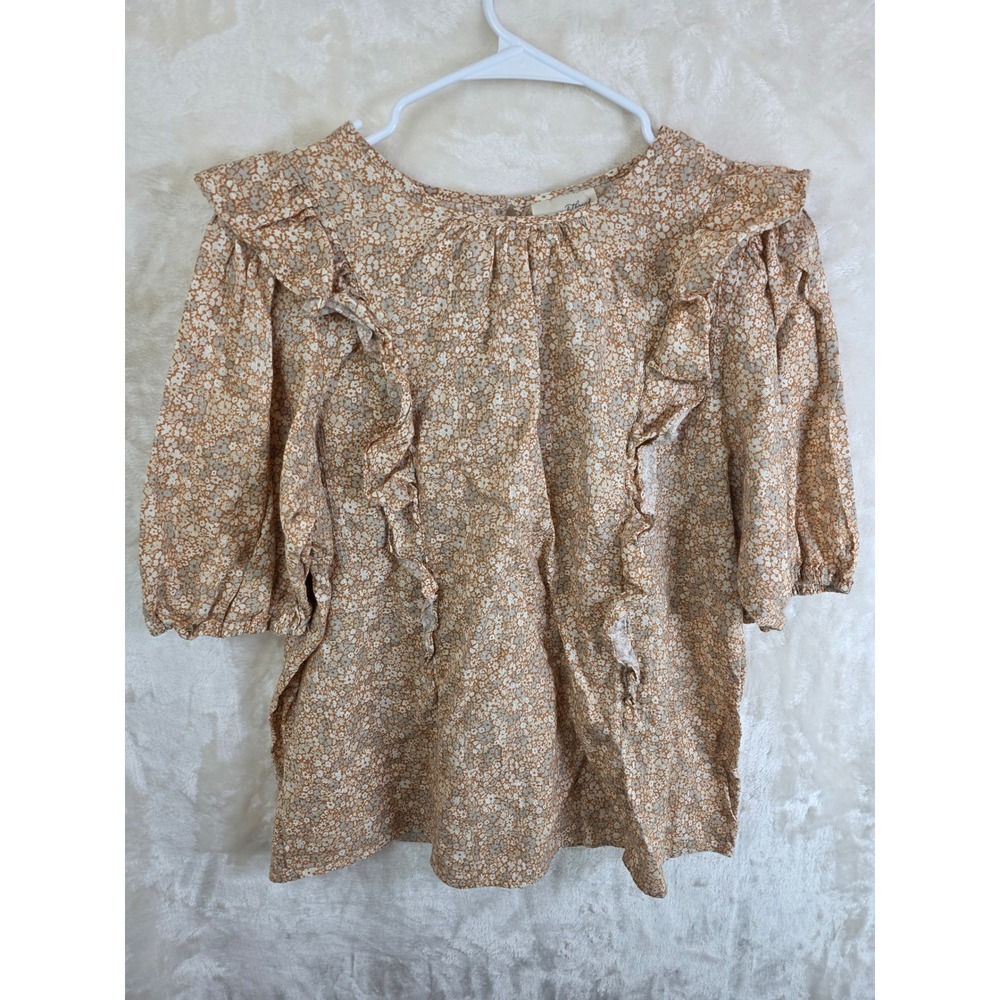 Universal Thread Tan Floral Ruffle Blouse Cotton Puff Sleeve Top‎ XL Q2/20